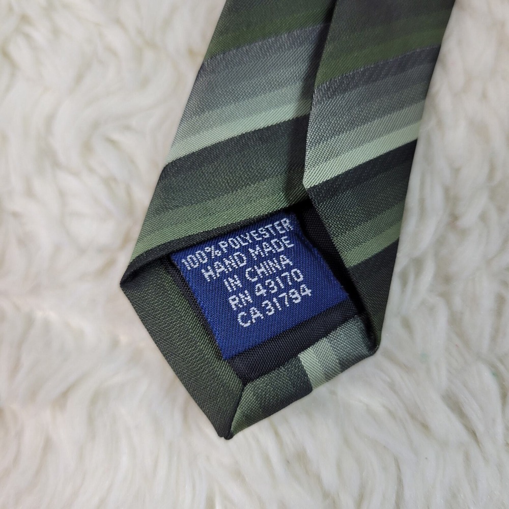 John Ashford Striped Necktie Men Shades of Green & Gray Polyester Earthy Natural - Picture 6 of 8